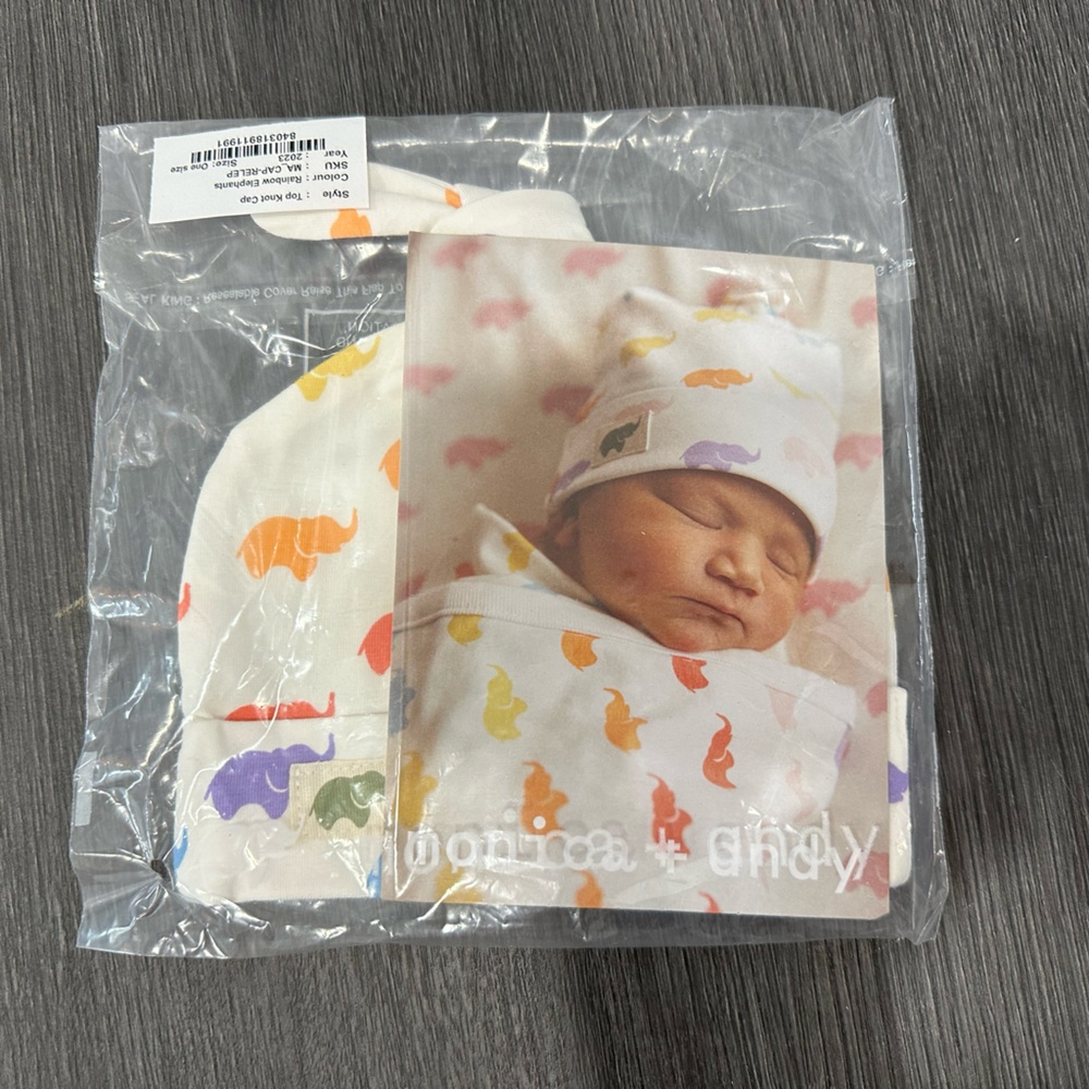 Monica + Andy elephant multicolor baby hat - new and never used
